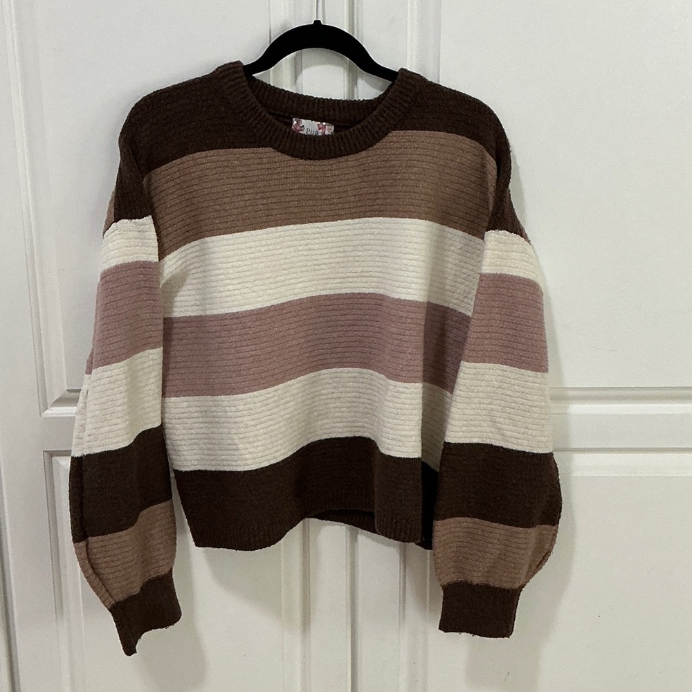 Pink Republic Women's Striped Brown and Cream Sweater